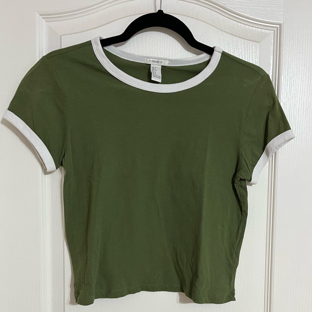 Green with White Trim Tshirt - Forever 21